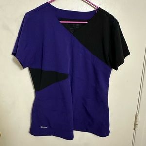Grey's Anatomy Women's Purple Black Colorblock Signature Scrub Top Rare Large